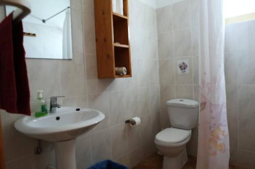a bathroom with a white sink and a toilet at Splendid Guest Suite with Separate Private Ocean View Terrace in Praia