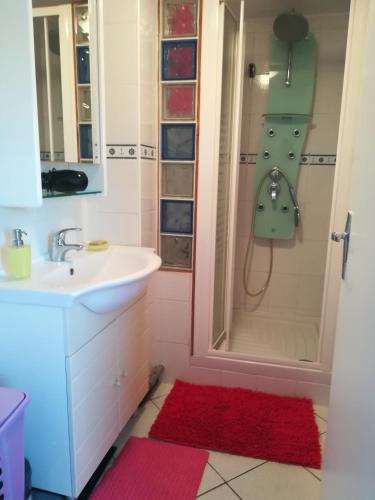a bathroom with a sink and a shower at Peace in Corbeil-Essonnes