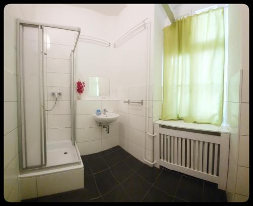 een badkamer met een douche en een wastafel bij Hostel 199 in Berlijn