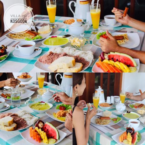 a collage of photos of a table full of food at Villa 252 Kosgoda in Kosgoda