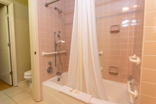a bathroom with a shower with a tub and a toilet at Kentucky Dam Village State Resort Park in Gilbertsville