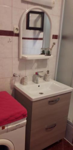 a bathroom with a sink and a mirror at Apartment Perović in Baška Voda