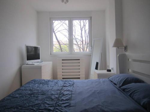 a bedroom with a bed and a window at River View Nis - 65 square meters Designer Apartment in heart of city Park for free in Niš