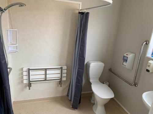 a bathroom with a toilet and a sink at Ranfurly Holiday Park & Motels in Ranfurly