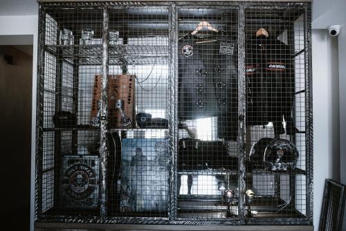 a metal cage filled with lots of different items at Clubhouse in Ivano-Frankivsʼk