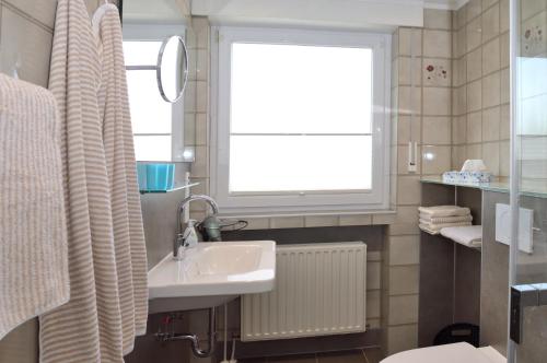 a bathroom with a sink and a window at Haus Sigge Ferienwohnungen in Bad Sassendorf