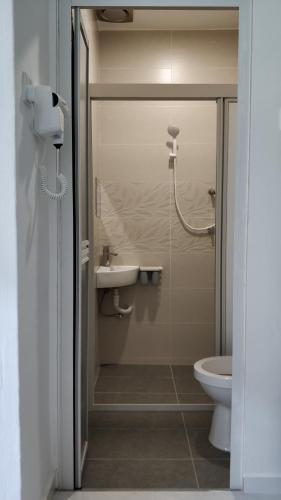 een badkamer met een toilet en een wastafel bij Mersing little homestay with free WIFI in Mersing