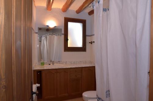 een badkamer met een wastafel, een toilet en een spiegel bij Apartamento Vivienda Sampietro in Radiquero