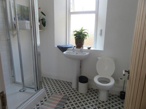 een badkamer met een toilet en een wastafel bij Central Living Apartment in Weston-super-Mare