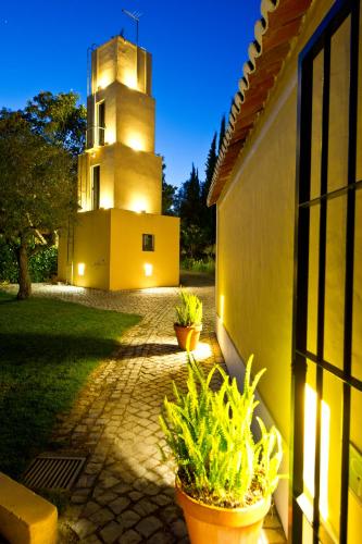 a building with two potted plants in front of it at Quinta Da Cabrita in Santarém