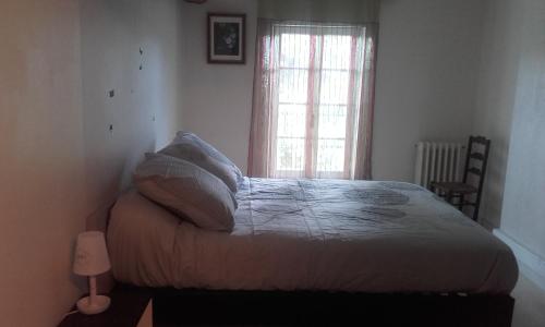 um quarto com uma cama, uma janela e uma cadeira em Le Grenouillet em Le Fleix