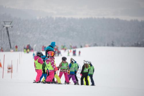a group of people on skis in the snow at Chaletpark Petzen in Feistritz ob Bleiburg
