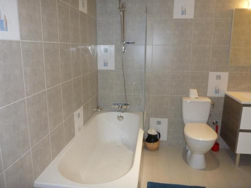 une salle de bain avec baignoire et toilettes dans l'établissement Montagne Noire Apartment Saissac, à Saissac