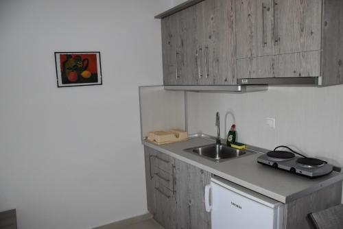 a kitchen with a sink and a counter top at Platania House in Sarti