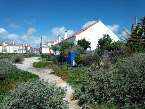 a dirt road with houses in the background and bushes at CASA DA LAGINHA in Zambujeira do Mar