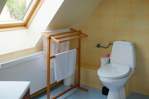 La salle de bains est pourvue de toilettes et d'un lavabo. dans l'établissement Sopot Residence, à Sopot
