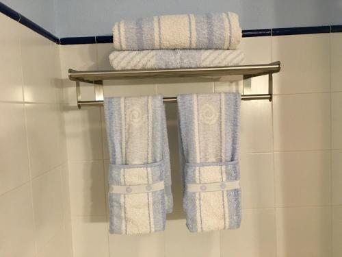 un montón de toallas en un toallero en el baño en Finca Las Campanas II en Villanueva de la Concepción