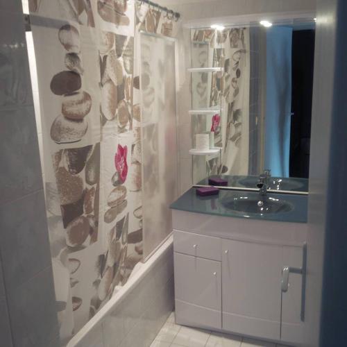 une salle de bain avec un lavabo et un miroir dans l'établissement RESIDENCE SANTA REGINA, à Calvi