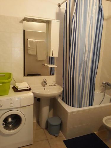 a bathroom with a sink and a toilet and a shower at Apartman Grospic in Cesarica