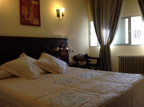 a bedroom with a bed with two pillows on it at Hostal Cerezo 2 in Guadalupe