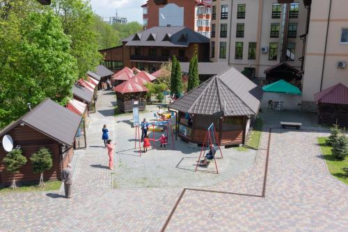 an aerial view of a playground with play equipment at versal in Ternopilʼ