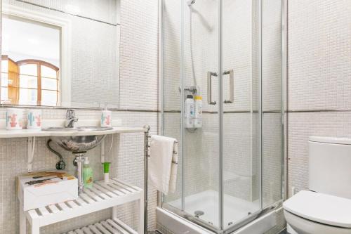 a bathroom with a shower and a toilet and a sink at Livemalaga Clemens in Málaga