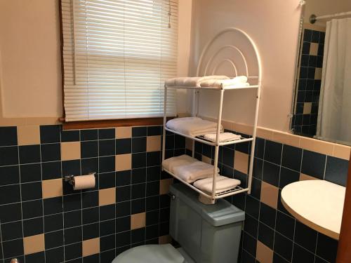 a bathroom with a toilet and a sink at Motel Grand in Chadron