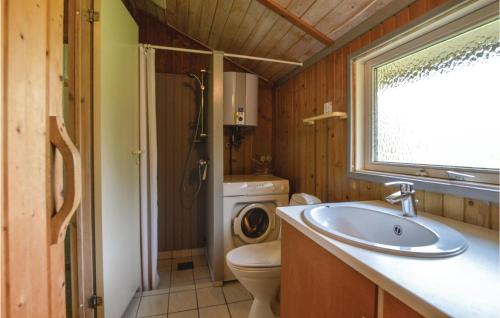 baño con lavabo y aseo y ventana en Stunning Home In Fllenslev With Kitchen, en Føllenslev