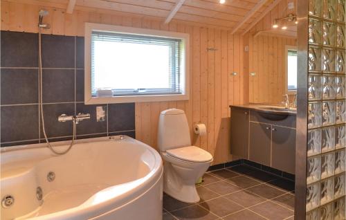 a bathroom with a tub and a toilet and a sink at Awesome Home In Hovborg With Sauna in Hovborg