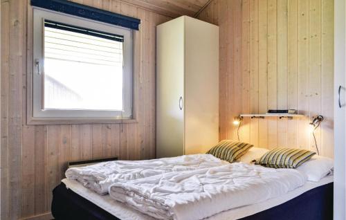 ヴィデ・サンデにあるBeautiful Home In Hvide Sande With 4 Bedrooms, Sauna And Wifiのベッドルーム1室(大型ベッド1台、窓付)