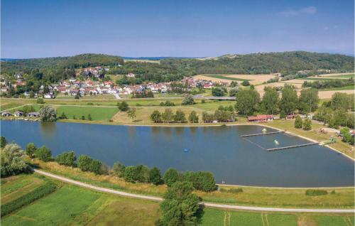 an aerial view of a lake in a town at Ferienhaus Mit Panoramablick in Eisenberg an der Pinka