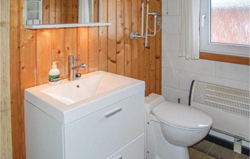 a bathroom with a white sink and a toilet at Amazing Home In Nrre Nebel With 3 Bedrooms And Wifi in Lønne Hede