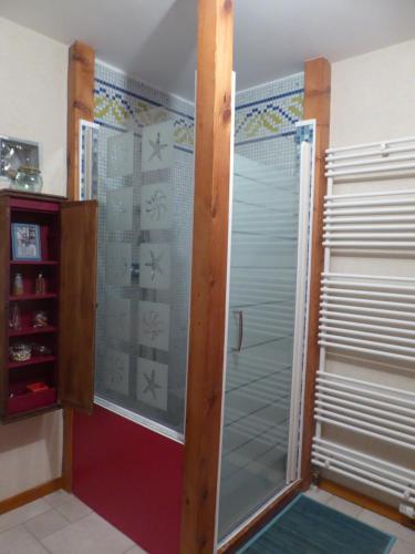 a shower with a glass door in a bathroom at La Chambre de Manon in Saint-Maurice