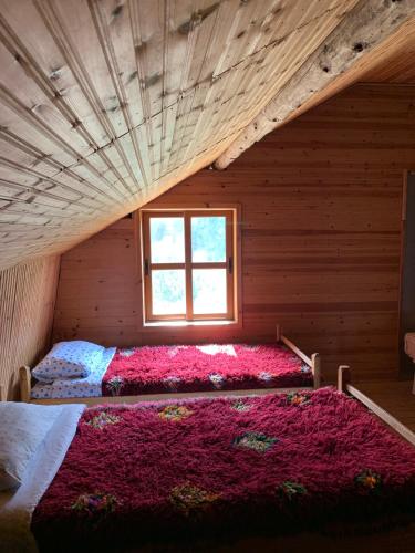 a bedroom with two beds in a room with a window at Hotel Grabova in Grabova e Sipërme