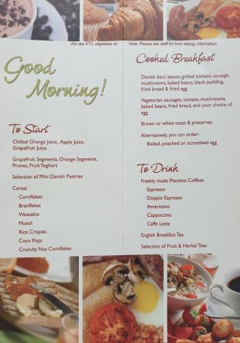 a page of a menu for a restaurant at The Broadway Hotel in Llandudno