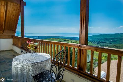 a table with a vase of flowers on a balcony at אניצ'ה in Had Nes