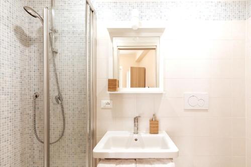 ローマにあるRoma flatの白いバスルーム(シンク、シャワー付)