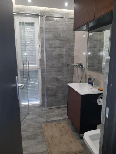 a bathroom with a shower and a toilet and a sink at Divcibare Golden Luxx Apartman in Divčibare