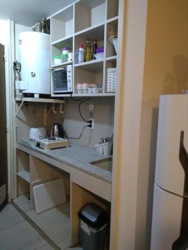 a kitchen counter with a sink and a microwave at Cozy III Loft en pleno Centro de Mendoza in Mendoza