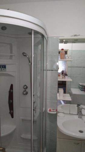 a bathroom with a shower and a sink at Apartman Dražice-Grobnik in Dražice