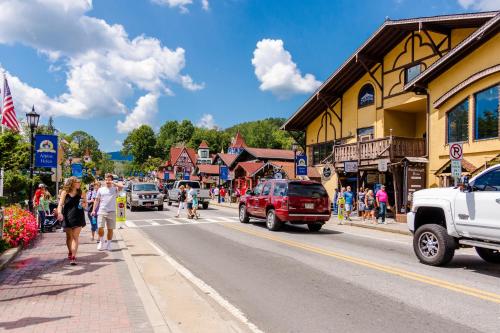 a group of people walking down a street in a town at Serenity in Sautee Nacoochee