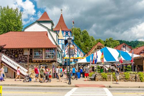 a group of people walking in front of a building at Soaring Eagle in Sautee Nacoochee