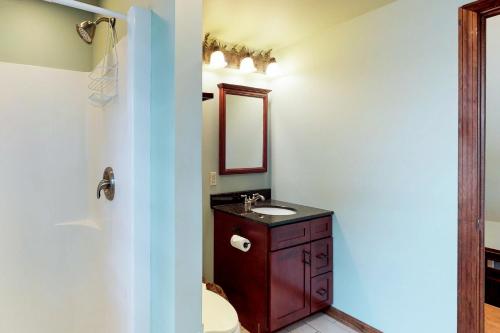 ein Bad mit einem Waschbecken und einem Spiegel in der Unterkunft Birchknoll in Greenville