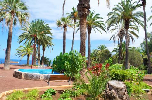 プエルト・デ・ラ・クルスにあるEdificio Las Marañuelas, Puerto La Cruz, Islas Canarias Tenerifeのプールとヤシの木があるリゾート