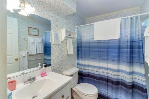 W łazience znajduje się umywalka, toaleta i prysznic. w obiekcie Driftwood #6 w mieście McHenry