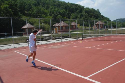 um homem a balançar uma raquete de ténis num campo de ténis em Eko selo Kostunici em Koštunići