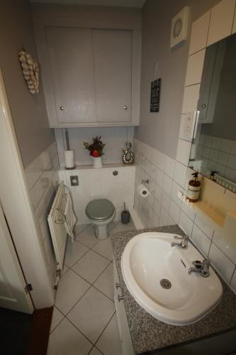 a bathroom with a sink and a toilet at Red Lion in Swaffham