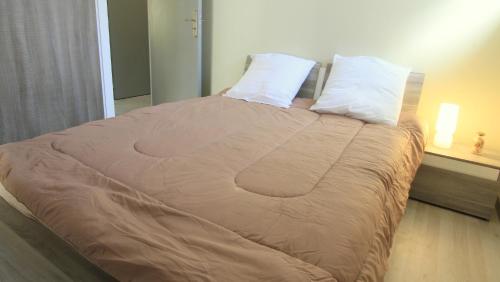 1 cama grande con 2 almohadas encima en BEACH HOUSE, en La Saline-Les-Bains