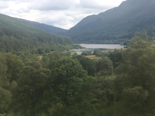 a view of a lake in the middle of a forest at Sir Andrew Murray House in Strathyre