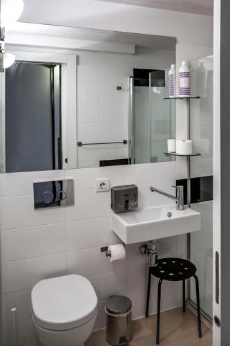 a white bathroom with a toilet and a sink at Maria Salome in Burgos